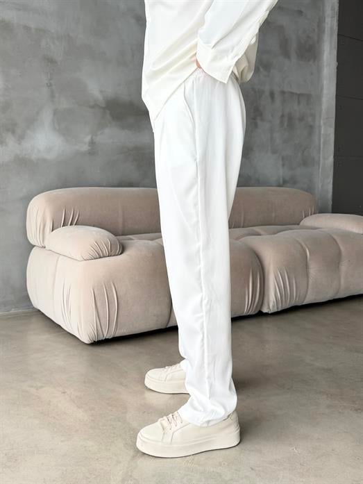 Beyaz Double Kumaş Pileli Pantolon MSS