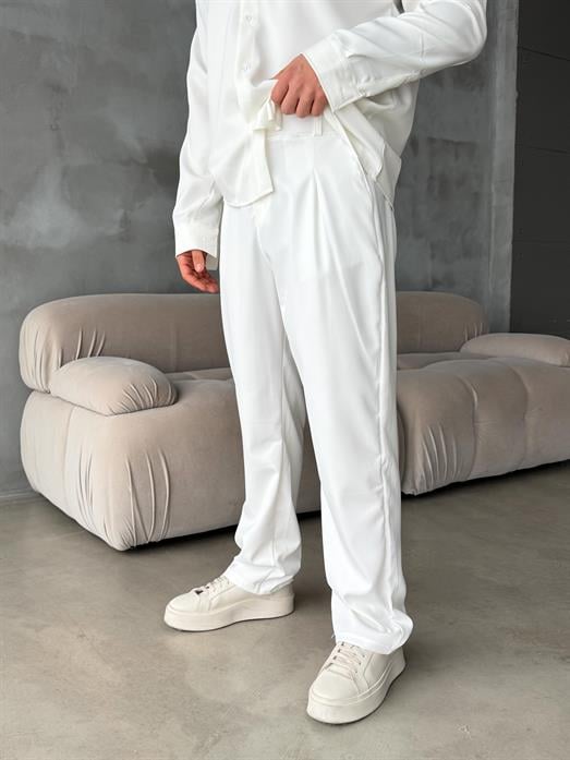 Beyaz Double Kumaş Pileli Pantolon MSS