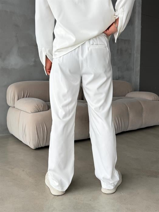Beyaz Double Kumaş Pileli Pantolon MSS