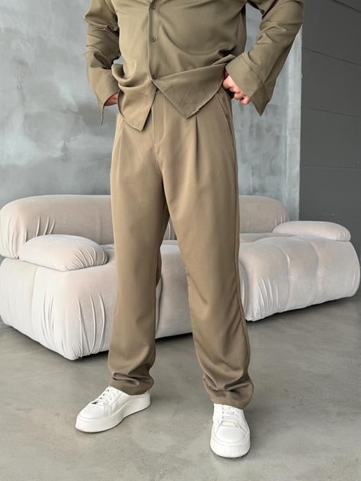 Haki Double Kumaş Pileli Pantolon MSS