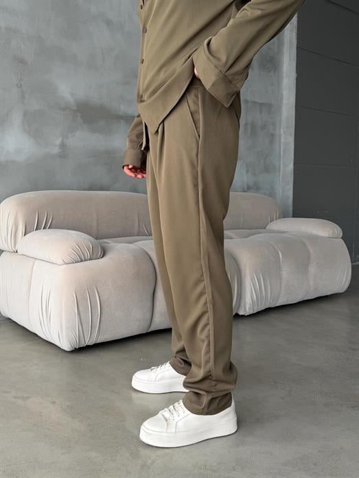 Haki Double Kumaş Pileli Pantolon MSS