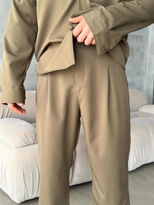 Haki Double Kumaş Pileli Pantolon MSS