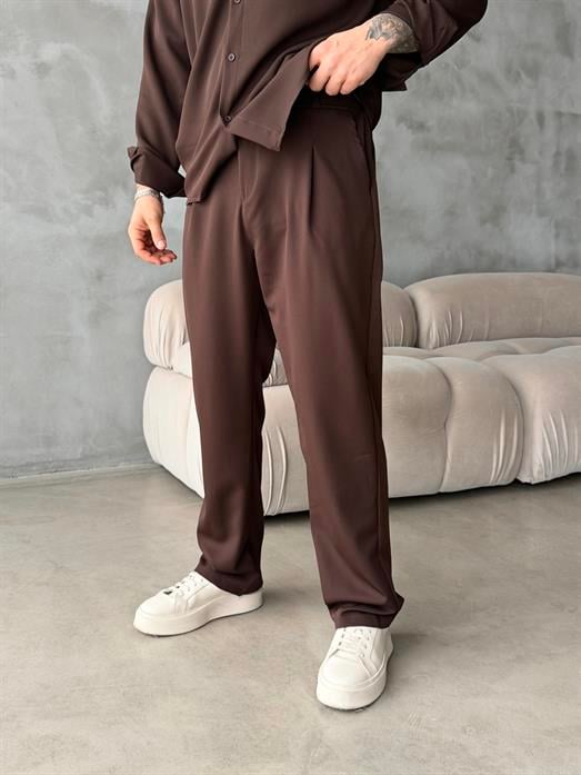 Kahve Double Kumaş Pileli Pantolon MSS