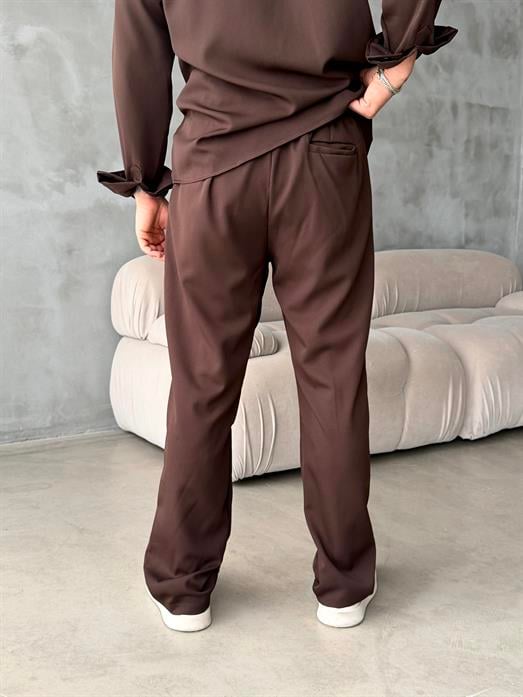 Kahve Double Kumaş Pileli Pantolon MSS