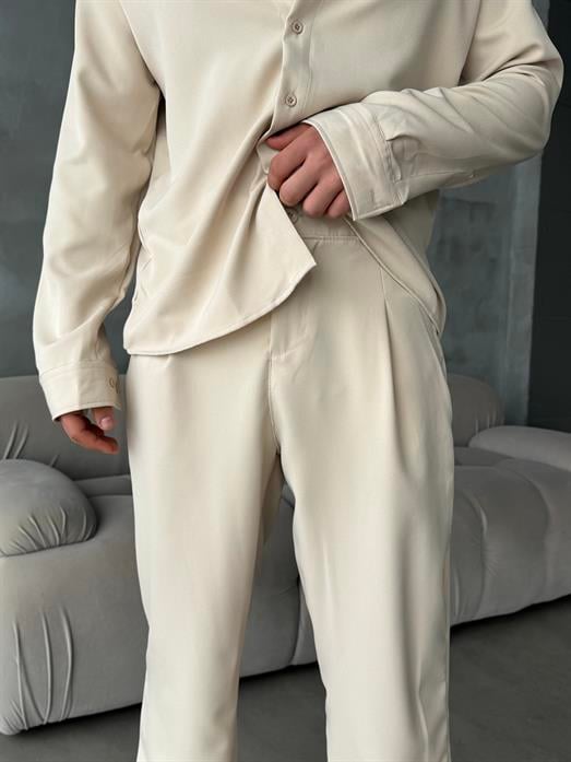 Krem Double Kumaş Pileli Pantolon MSS