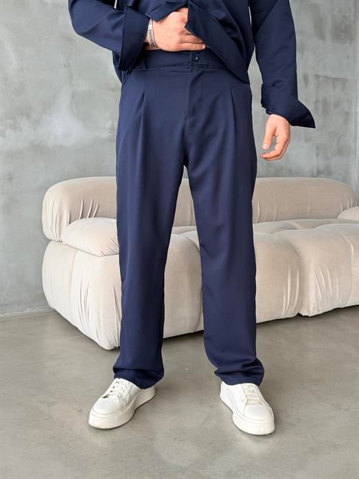 Lacivert Double Kumaş Pileli Pantolon MSS