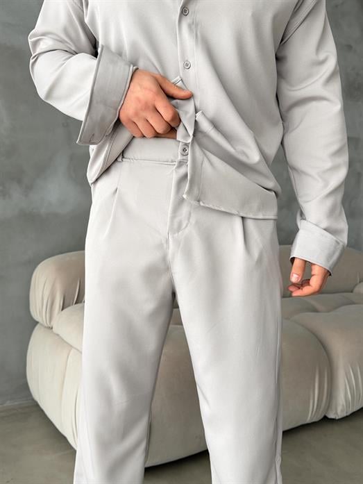 Açıkgri Double Kumaş Pileli Pantolon MSS