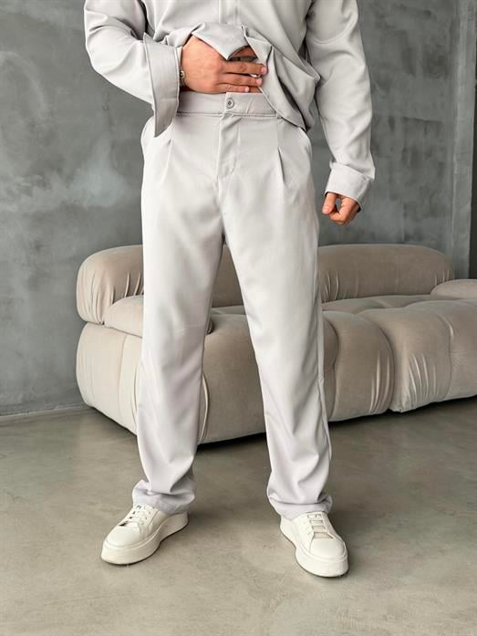 Açıkgri Double Kumaş Pileli Pantolon MSS