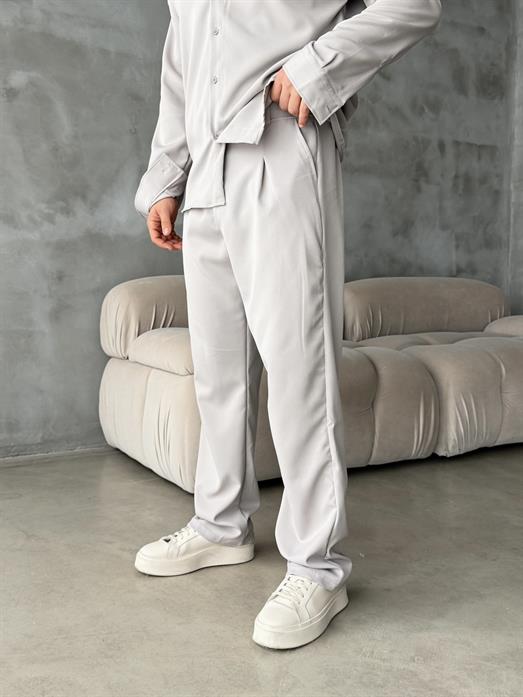 Açıkgri Double Kumaş Pileli Pantolon MSS