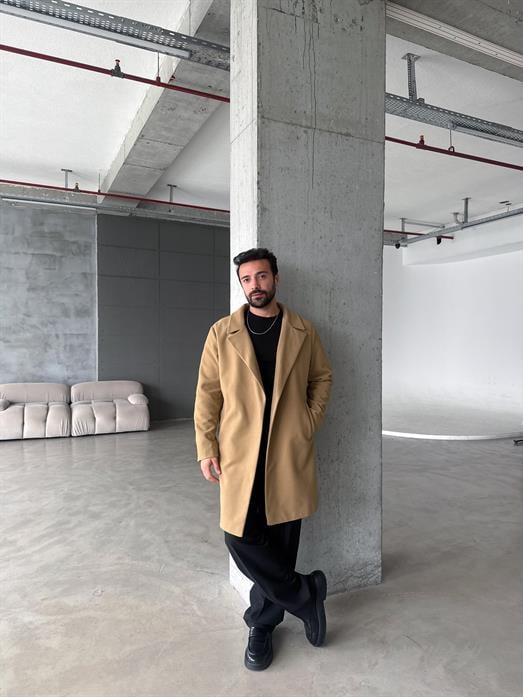 Camel Şal Yaka Uzun Yün Astarlı Kaşe LNS