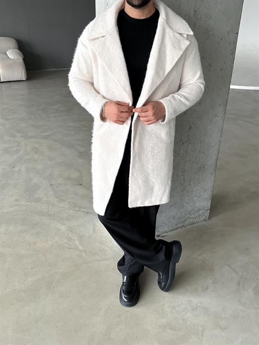 Kırıkbeyaz Kalın Uzun Tek Düğme Astarlı Kaşe LNS