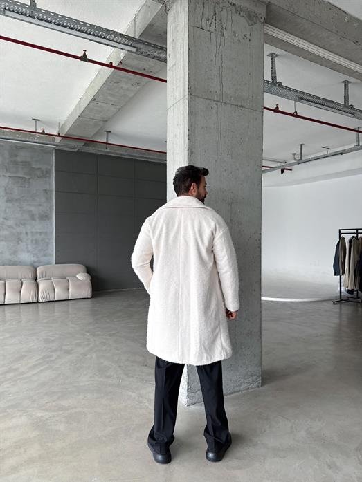 Kırıkbeyaz Kalın Uzun Tek Düğme Astarlı Kaşe LNS