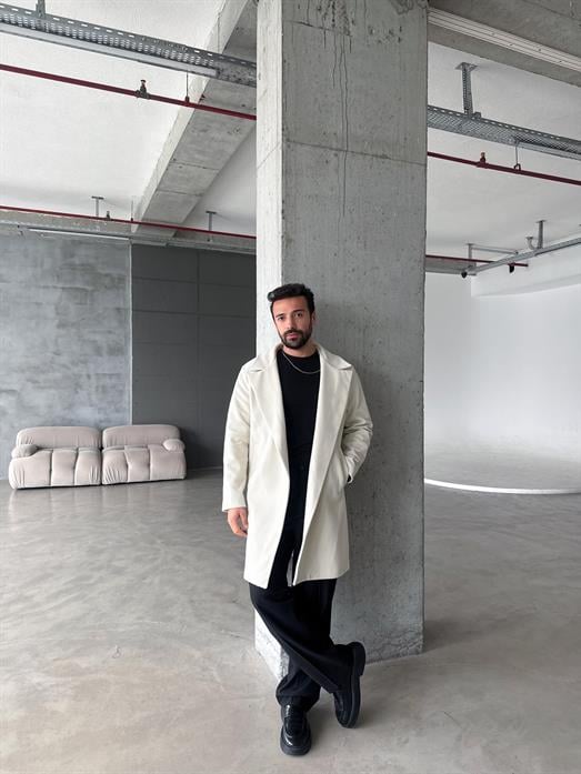 Kırıkbeyaz Şal Yaka Uzun Yün Astarlı Kaşe LNS