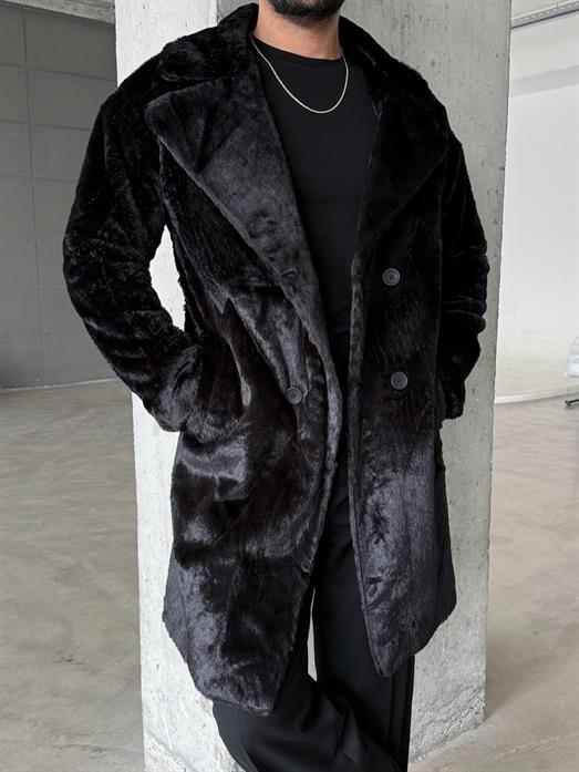 Siyah Kürk Uzun Astarlı Palto LNS