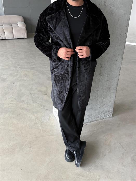 Siyah Kürk Uzun Astarlı Palto LNS