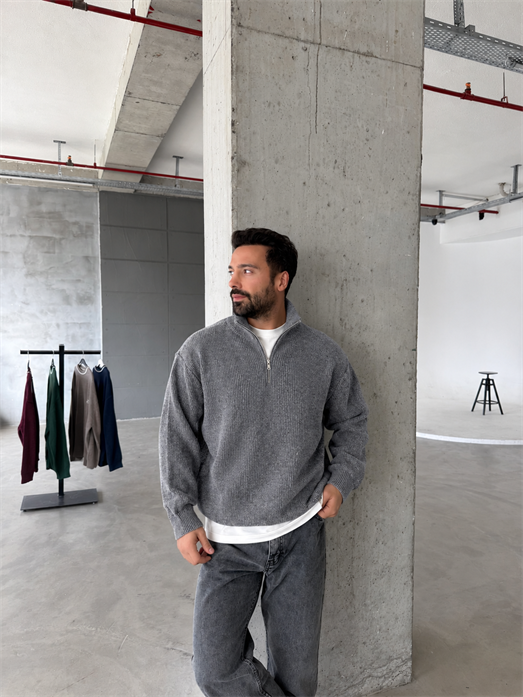 Antrasit Yarım Zip Yün Triko RTR 6020