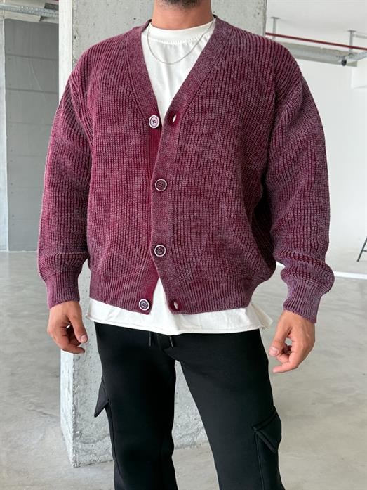 Bordo Düz Düğmeli Süveter PNC 9067