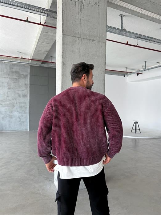 Bordo Düz Düğmeli Süveter PNC 9067