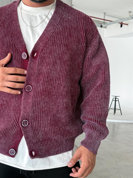 Bordo Düz Düğmeli Süveter PNC 9067