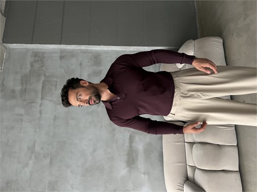 Bordo Polo Yaka Düz Triko KNG