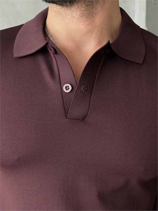 Bordo Polo Yaka Düz Triko KNG