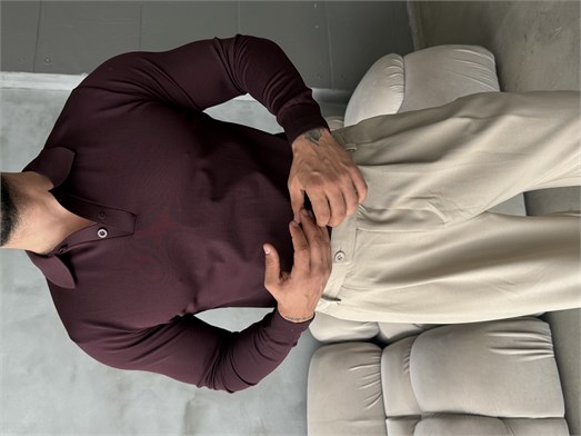 Bordo Polo Yaka Düz Triko KNG