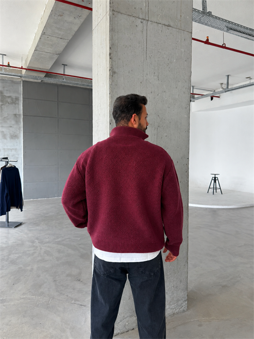 Bordo Yarım Zip Yün Triko RTR 6020