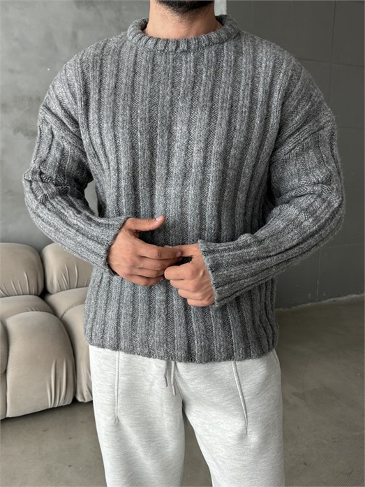 Füme Şardonlu Ekstra Kalın Şeritli Boxy Kazak KN 4517