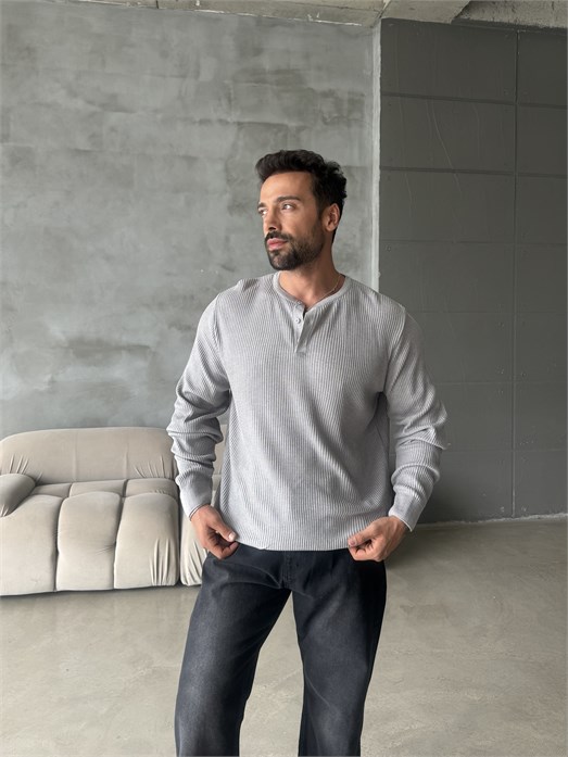 Gri Triko Pamuk Sweat Henley PNC 6059