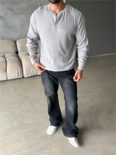 Gri Triko Pamuk Sweat Henley PNC 6059