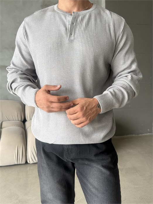 Gri Triko Pamuk Sweat Henley PNC 6059