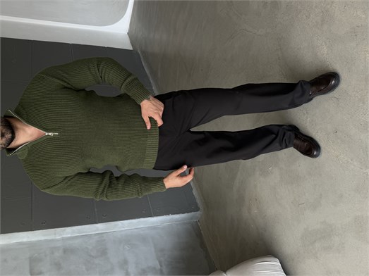 Haki Yarım Fermuarlı Elegant Basic Kazak TB
