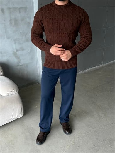 Kahve Örgü Desen Kazak TB