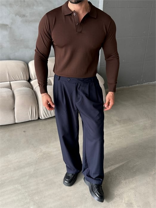 Kahve Polo Yaka Düz Triko KNG