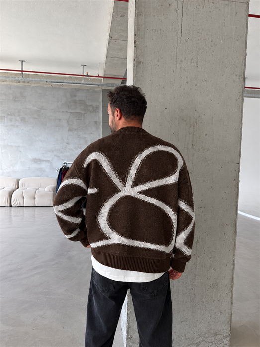Kahve Teddy Yün Desenli Oversize Kazak 8005 YEP