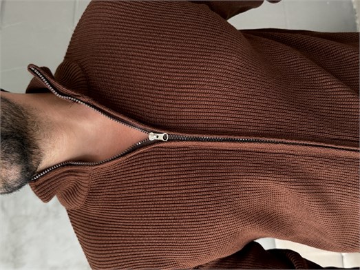 Kahve Triko Tam Zip TB