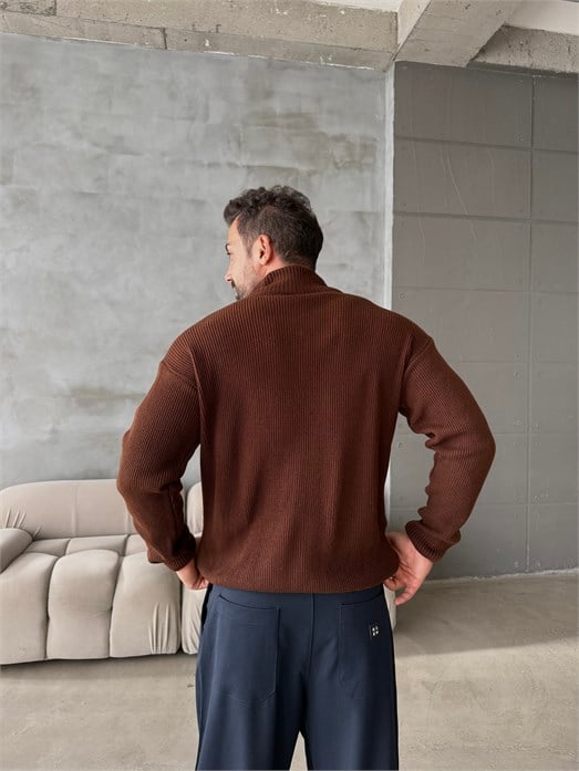 Kahve Triko Tam Zip TB