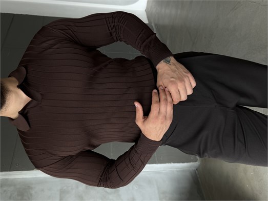 Kahve Yakalı Fitilli Basic Triko TB