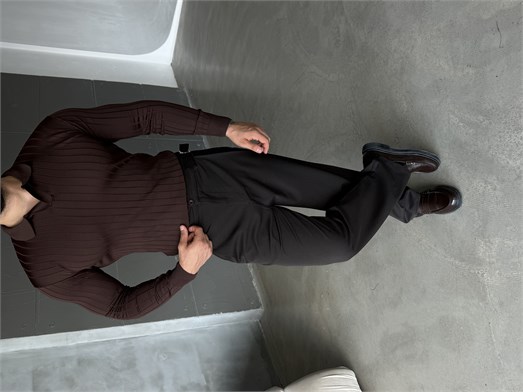 Kahve Yakalı Fitilli Basic Triko TB