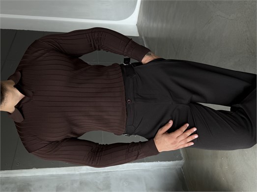 Kahve Yakalı Fitilli Basic Triko TB