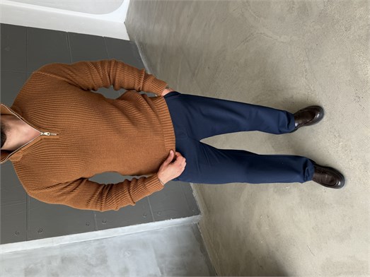 Kahve Yarım Fermuarlı Elegant Basic Kazak TB