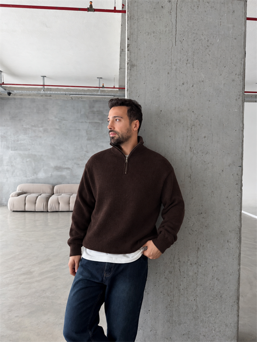 Kahve Yarım Zip Yün Triko RTR 6020