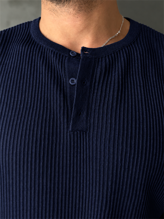 Lacivert Triko Pamuk Sweat Henley PNC 6059