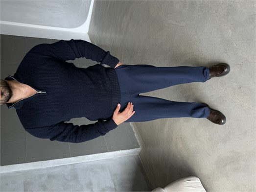 Lacivert Yarım Fermuarlı Elegant Basic Kazak TB