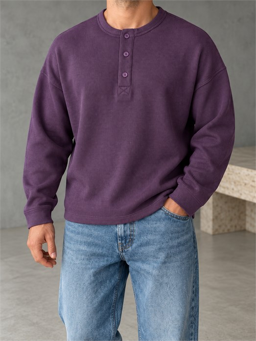 Mor Pamuk Fitilli Henley Penye ESS 71217