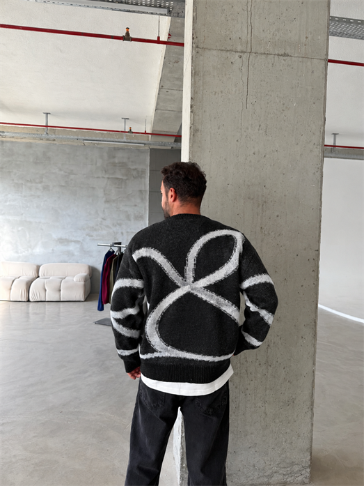 Siyah Teddy Yün Desenli Oversize Kazak 8005 YEP