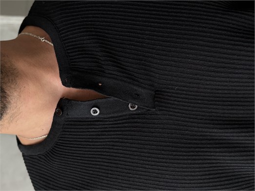 Siyah Triko Pamuk Sweat Henley PNC 6059