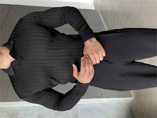 Siyah Yakalı Fitilli Basic Triko TB
