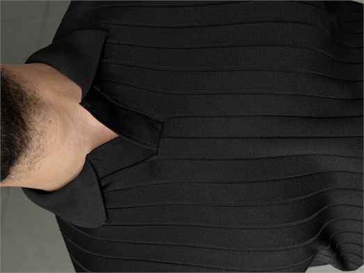 Siyah Yakalı Fitilli Basic Triko TB
