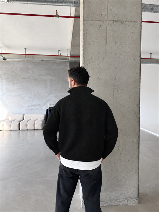 Siyah Yarım Zip Yün Triko RTR 6020
